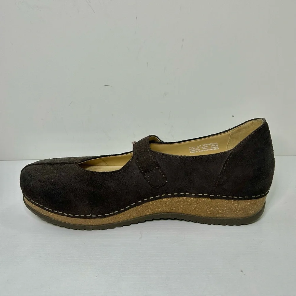 Dansko Mika Dark Brown Suede Mary Jane Flats Size 40EU